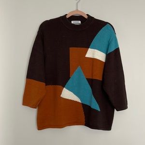 Vintage Jantzen Geometric Classic Womens 3/4 Sleeves Sweater Size S
